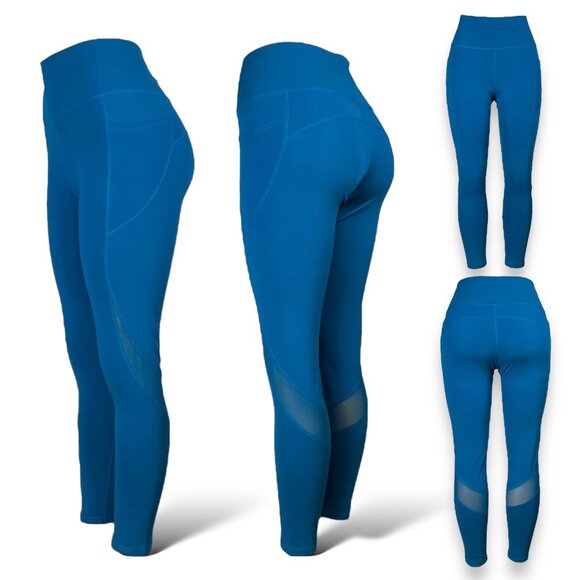 Women Yoga Pants High Waist Leggings with Pockets, Mesh, Gym, Fitness |Aqua Blue - Picture 1 of 5